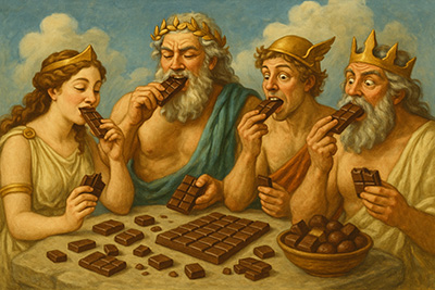 Gods eating chocolate
